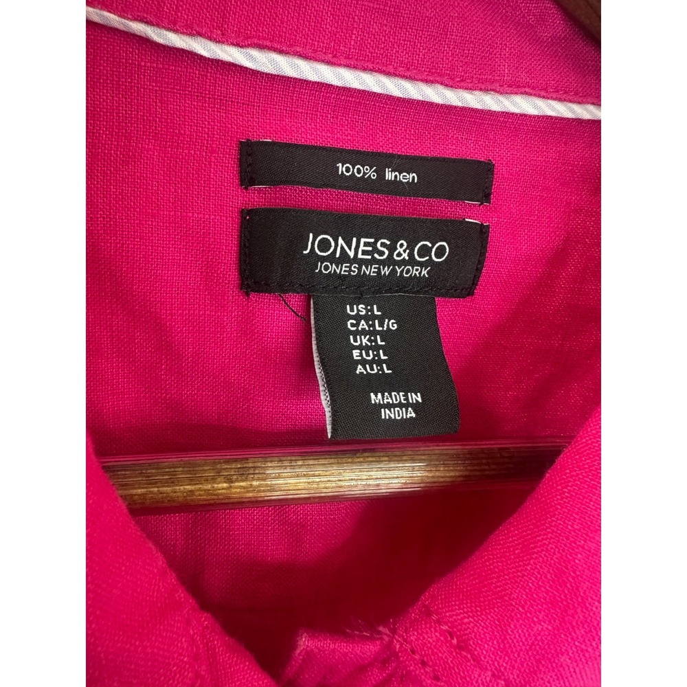 Jones & Co 100% Linen Jones New York Pink Trucker Jacket Large Fuchsia Layering - Picture 7 of 10